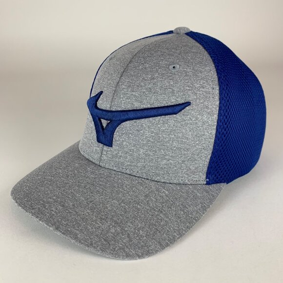 Mizuno Baseball Gray Blue Stretch Fitted Hat Mens One Size - Picture 1 of 5